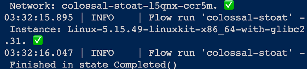output from flow run in terminal screenshot