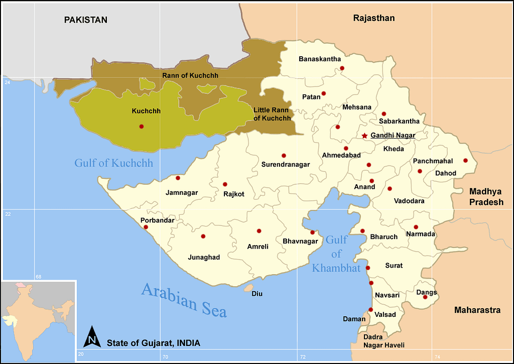 Map showing the location of the Rann of Kutch.