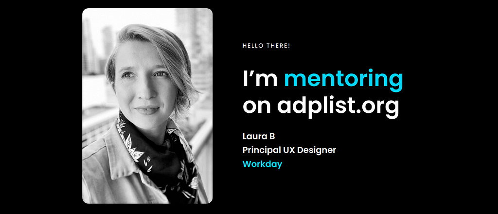 Profile photo and text “I’m mentoring on adplist.org”