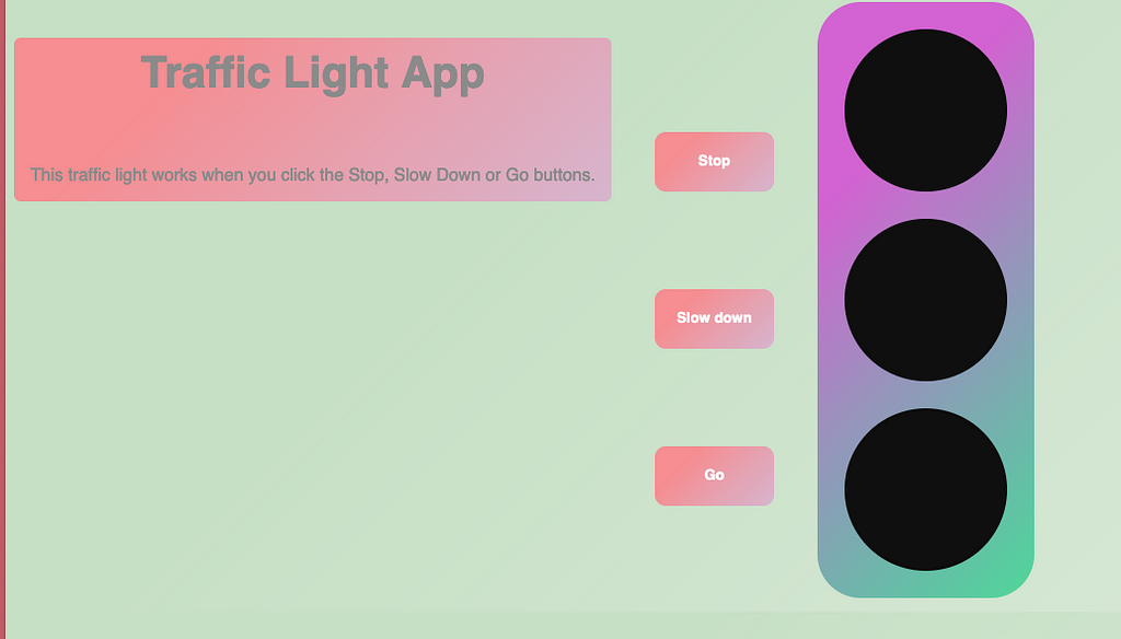 A traffic light project in HTML CSS & JavaScript