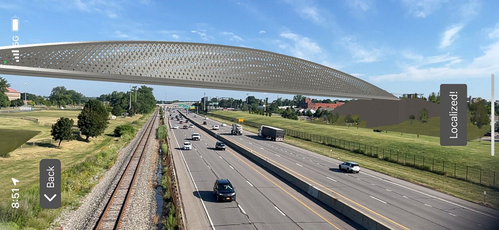 Ralph Wilson Park Pedestrian Bridge AR rendering over I-190 in Buffalo, NY