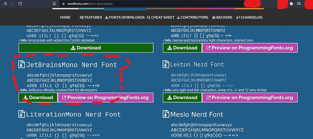 screenshot of FontAwesome download page