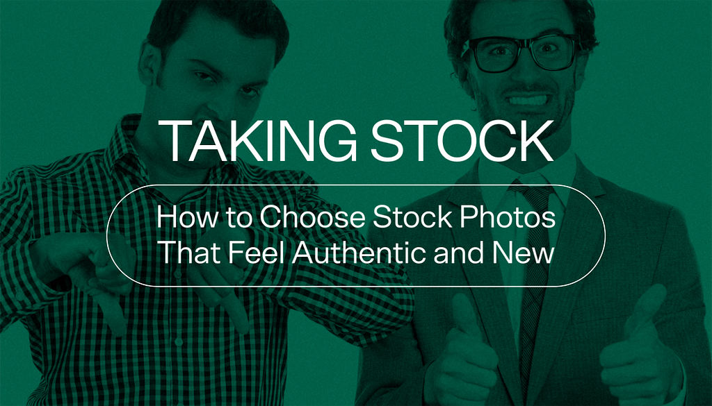 Cheesy stock image of two professional men with thumbs up and down. Taking Stock: How to Choose Stock Photos that Feel Authentic and New