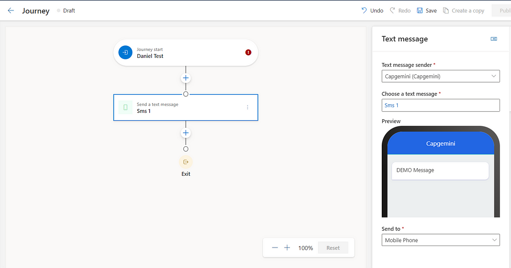 Demonstration on using Text Message in a Journey