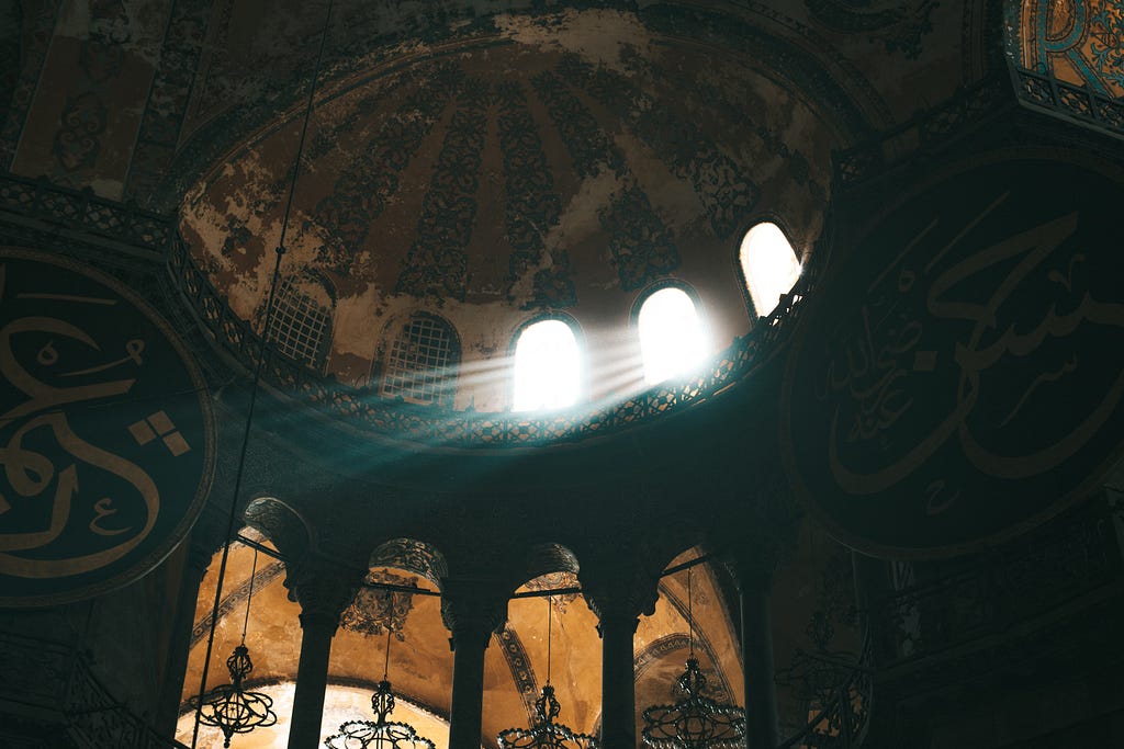 Sun light rays entering the Hagia Sophia Mosque
