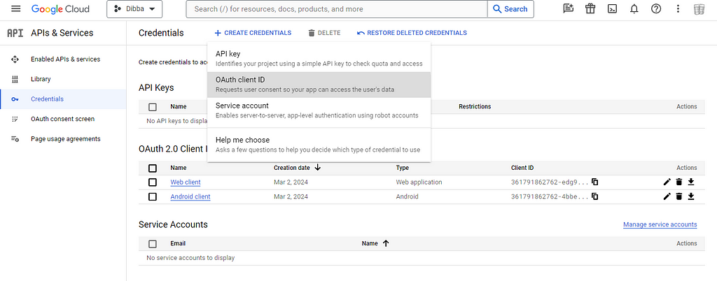 Google Cloud Console, API Client Creation