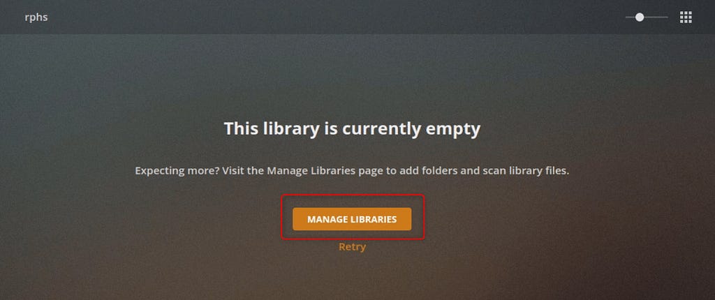 An image to configure the Media directories by clicking ‘Manage Libraries’ in Plex web on the Pi