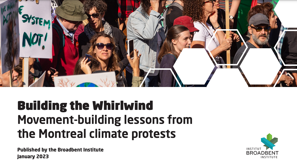 An image showing the cover of the Building the Whirlwind report, published by the Broadbent Institute