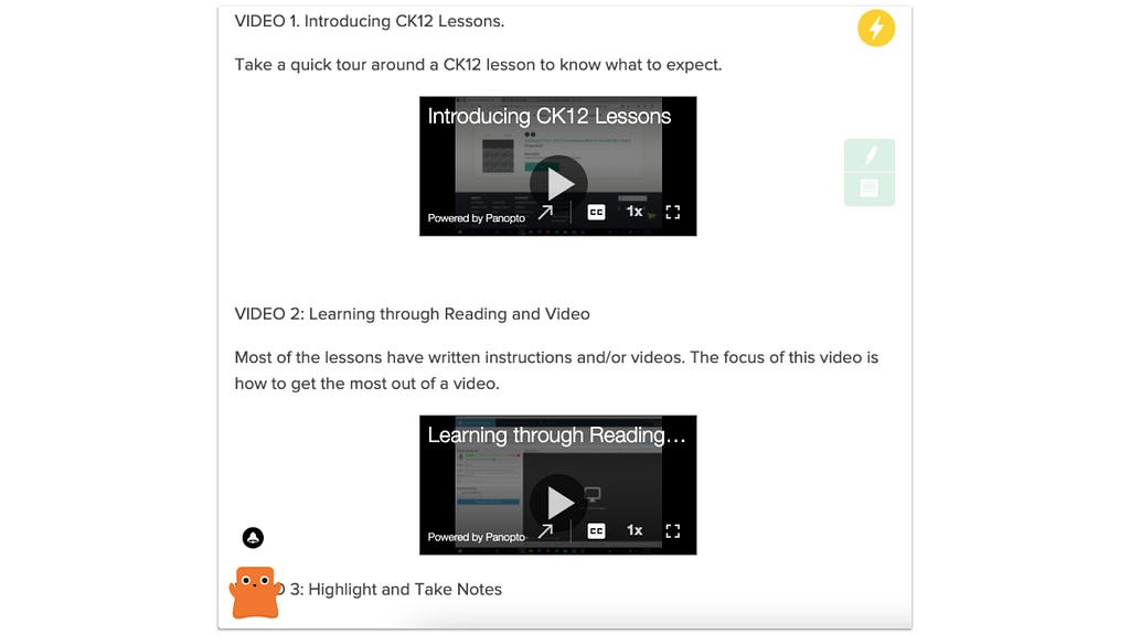 Screencast videos embedded in a FlexBook® to orient students