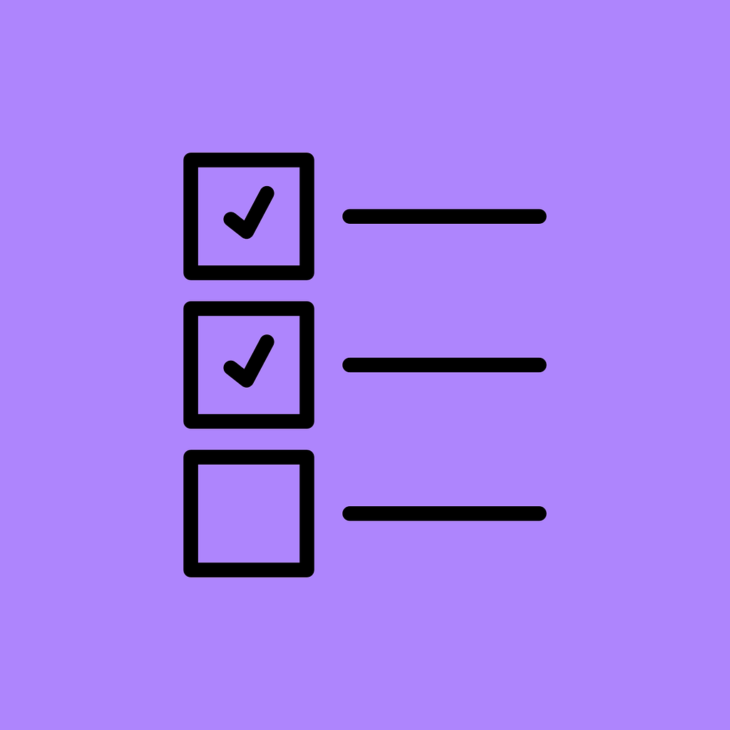 A checklist of 3 items — 2 are ticked. The background is purple.
