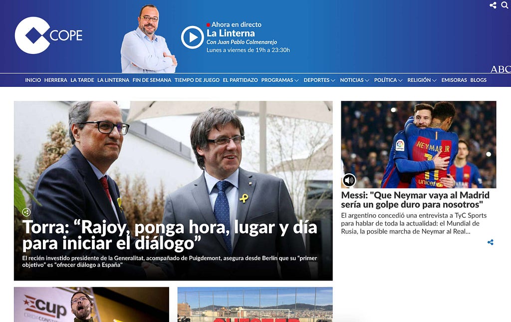 Diseño web desktop COPE antes del rediseño 2018