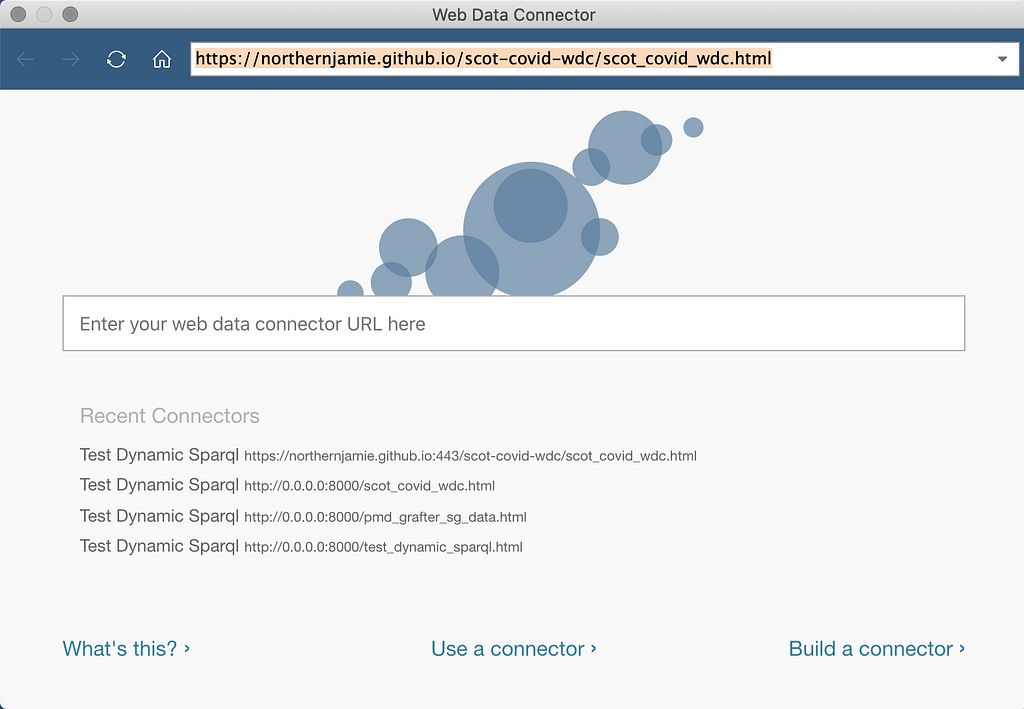 Screenshot of Tableau web data connector selector