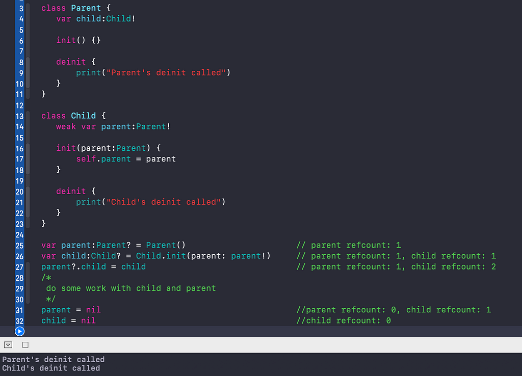 Swift strong reference cycle example