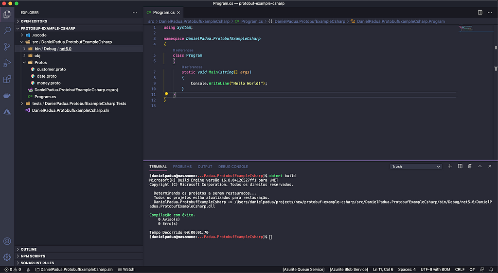 An image showing Visual Studio Code integrated terminal with output indicating the build was successful
