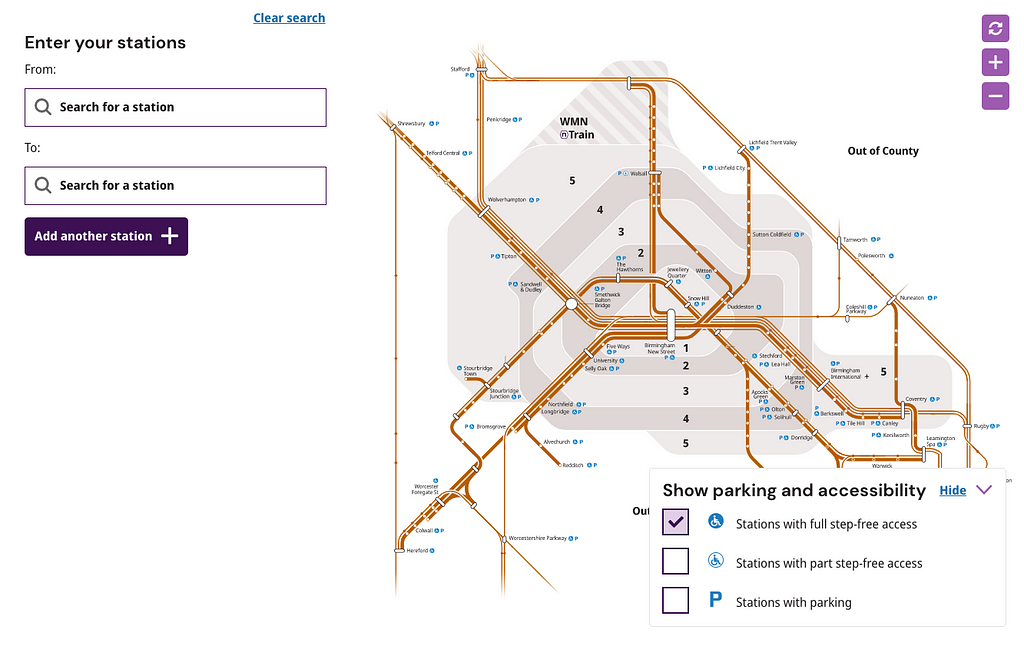 The new rail zone map with full step-free access applied
