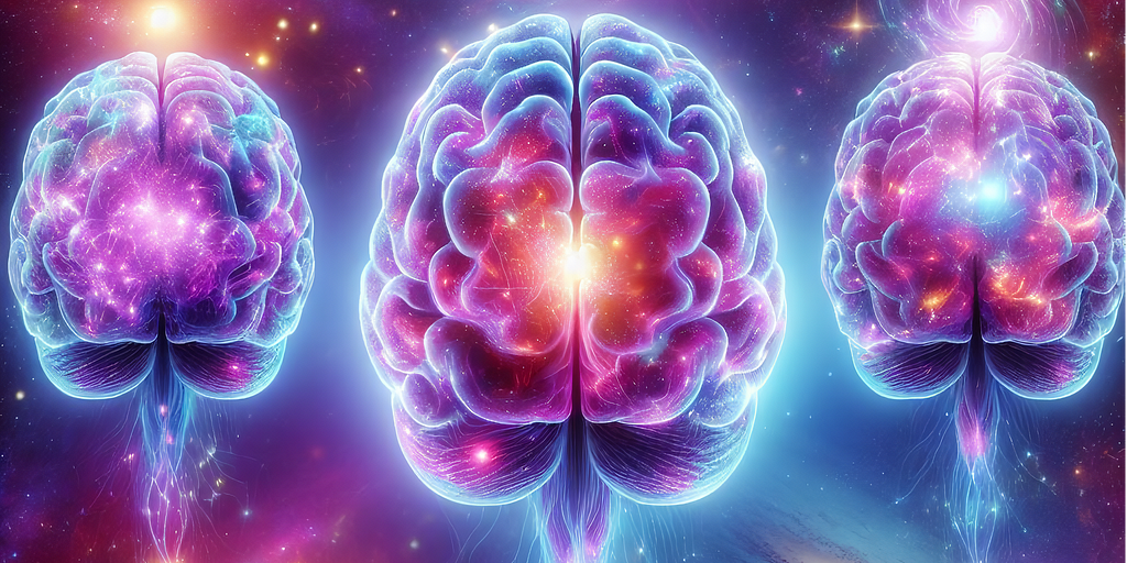 A generated image of three cosmic brains in the space with a lot of stars everywhere