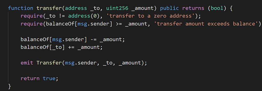Code of a transfer function