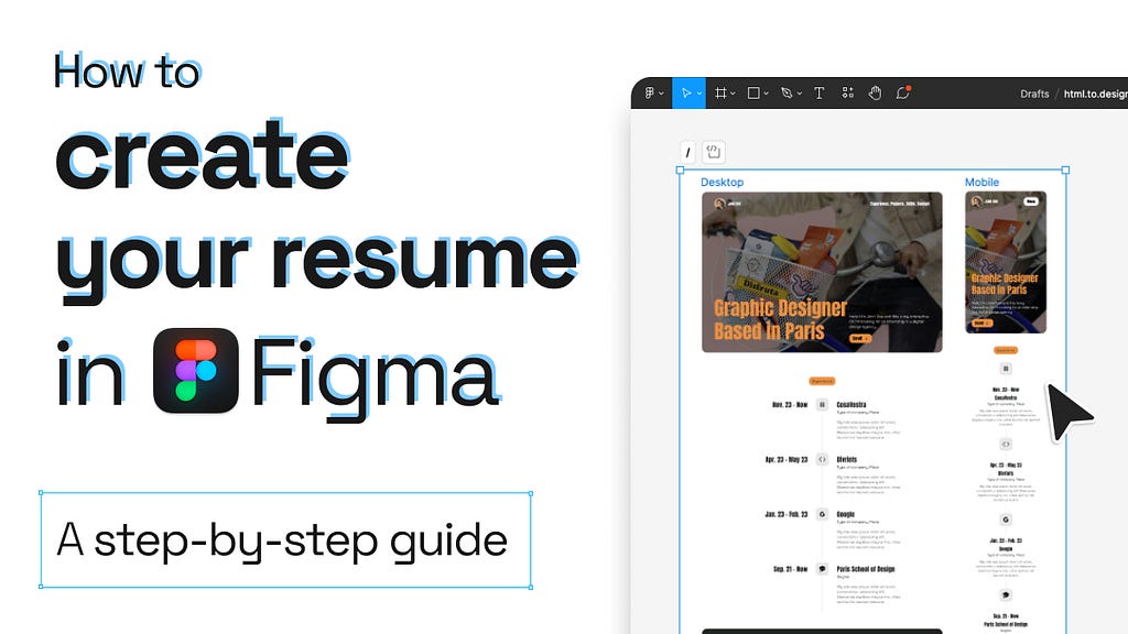 Screenshot of a resume template in Figma and the title How to create your resume in Figma.