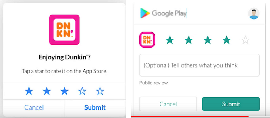 Dunkin’ Donuts star app rating in Google play.
