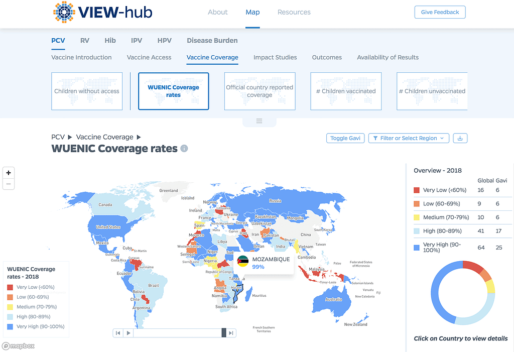 The map page of VIEW-hub, an interactive platform for visualization vaccine data