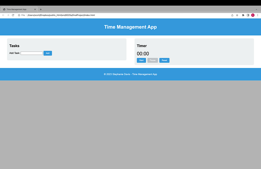 The first draft of my time management app with a basic timer and task list.