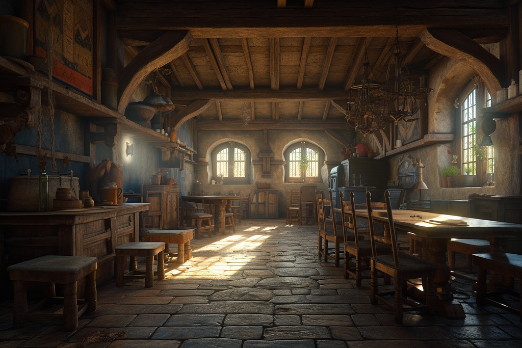 A medieval tavern in the morning.