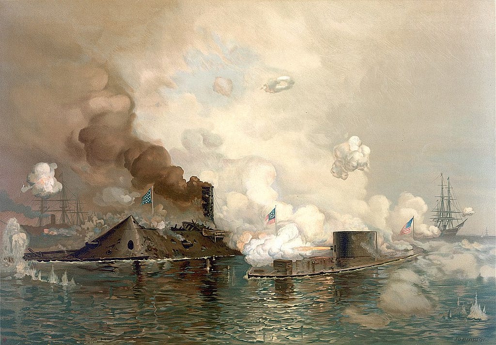 Battle between early ironclad ships