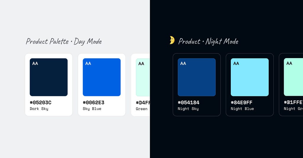 Light mode and dark mode colour chips