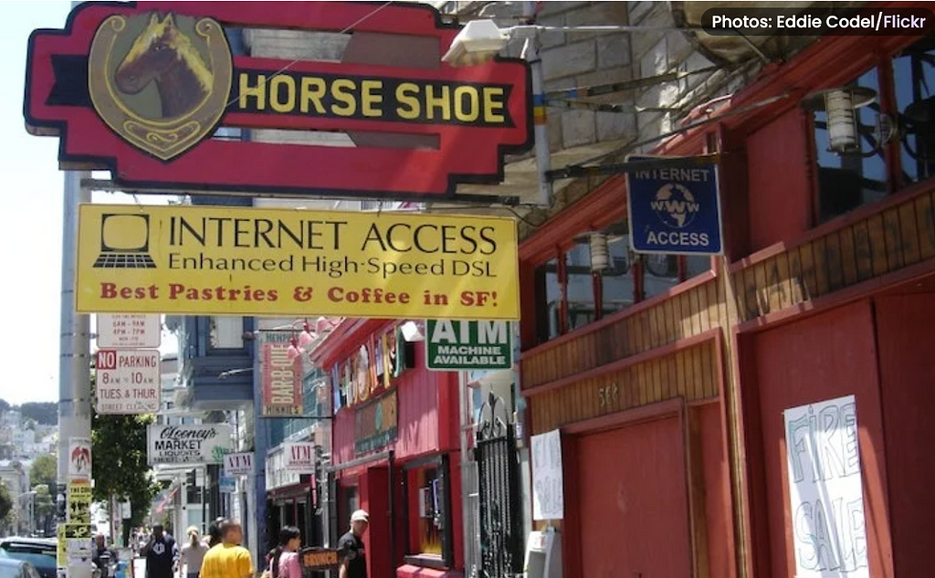 Remembering The Horseshoe, Quite Possibly The Nation’s First Internet Cafe: https://hoodline.com/2016/02/remembering-the-horseshoe-quite-possibly-the-nation-s-first-internet-cafe/