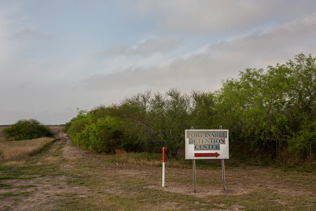 The entrance sign for Port Isabel Detention Center, in Los Fresnos, Texas