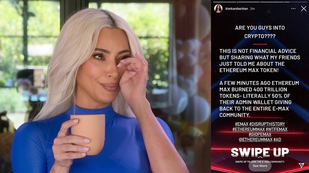 Instagram Kim Kardashian post that led to a $1.26 million settlement payment with the SEC