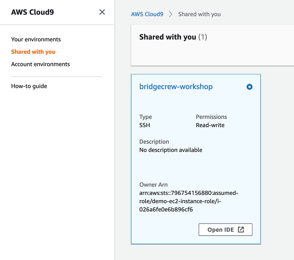 A Shared Cloud9 SSH environment created with our script