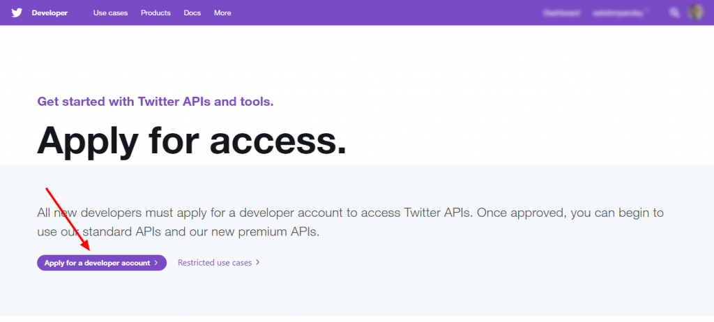 Step 1: Apply for twitter developer account