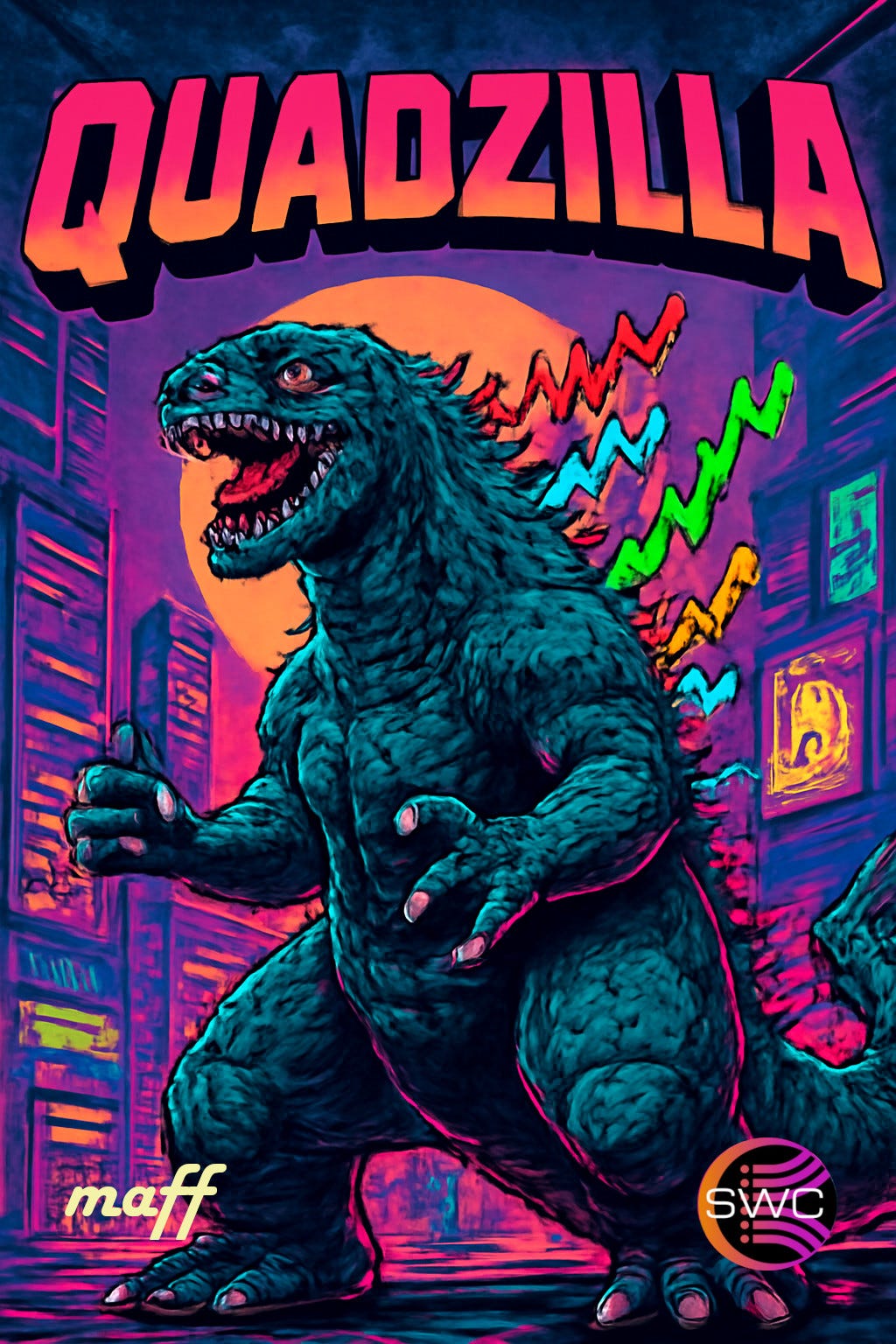 Quadzilla retro Manga Godzilla poster style