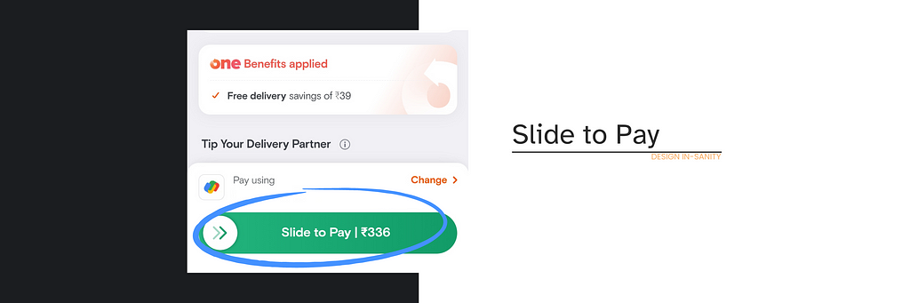 Swiggy’s mobile app screenshot showing the slide to pay option.