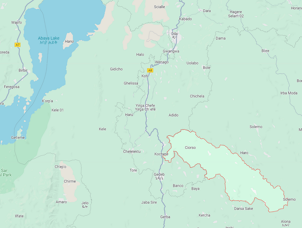 A map of the Hambela region in Ethiopia.