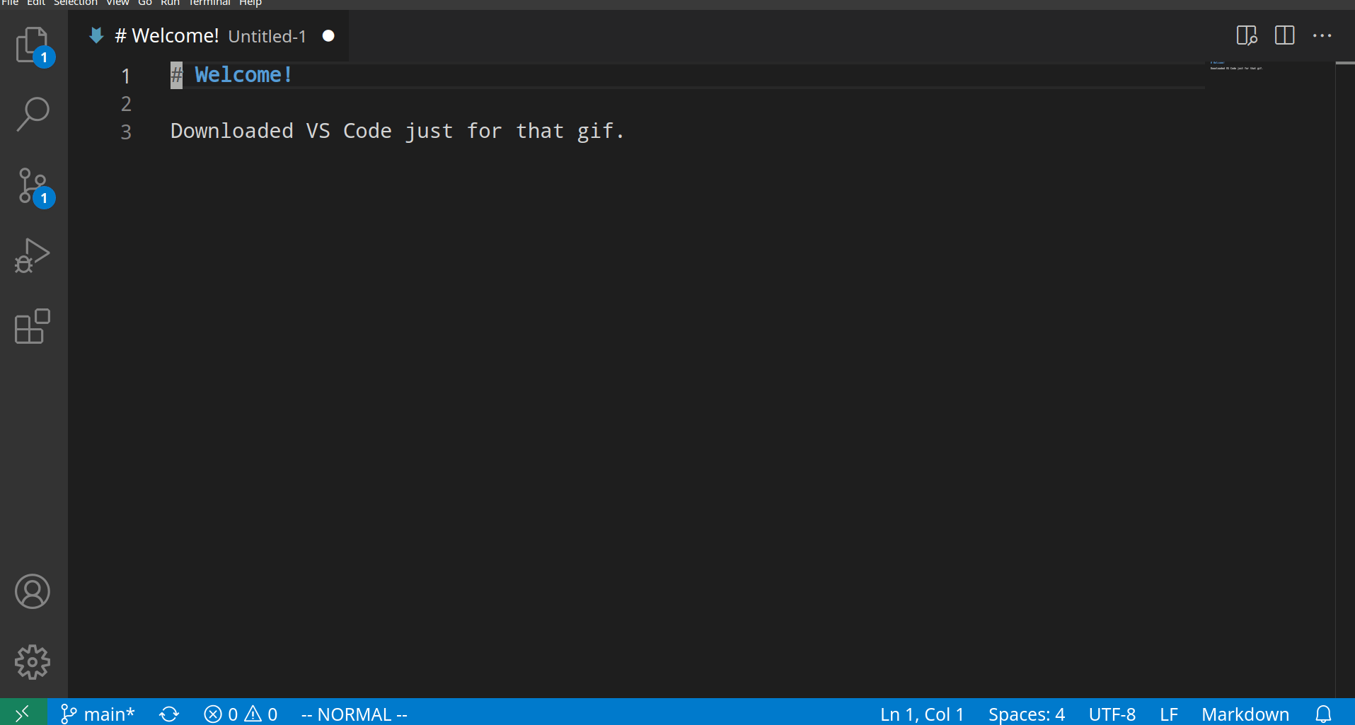 Writing in VS Code with Vim extension on, but miss typing a binding that does not exist.