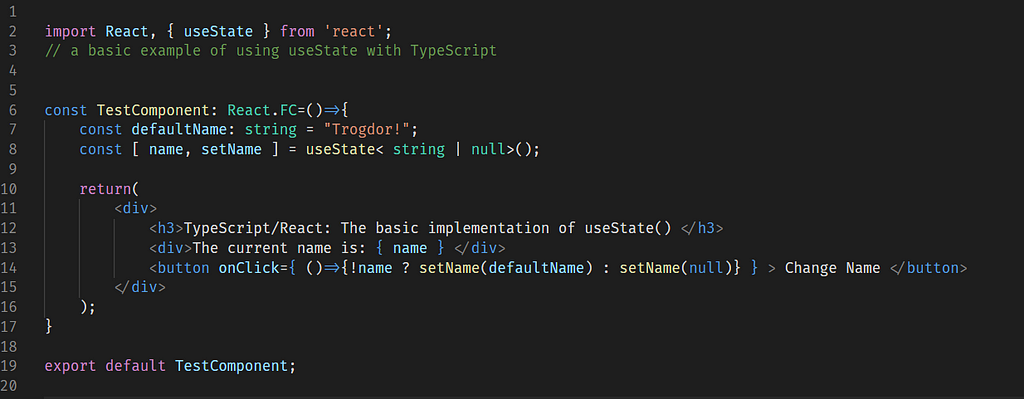 A basic React.js component using TypeScript.