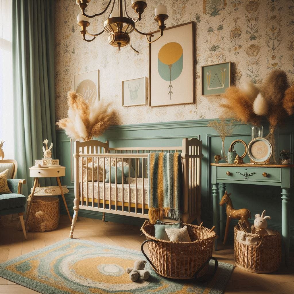 Vintage inspired nursery in bold color theme