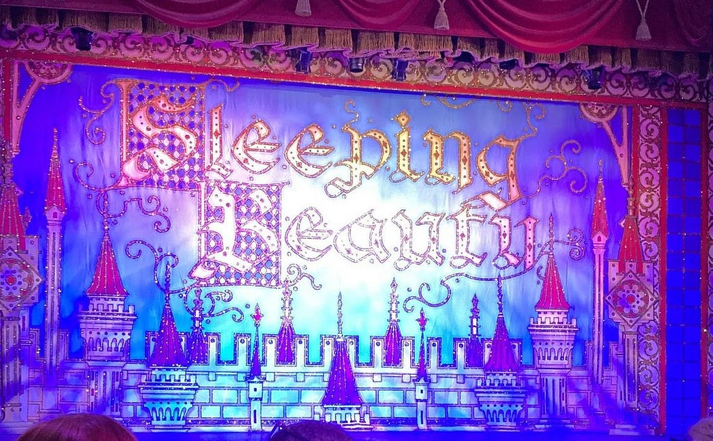 The safety screen at the theatre, saying Sleeping Beauty, taken by me