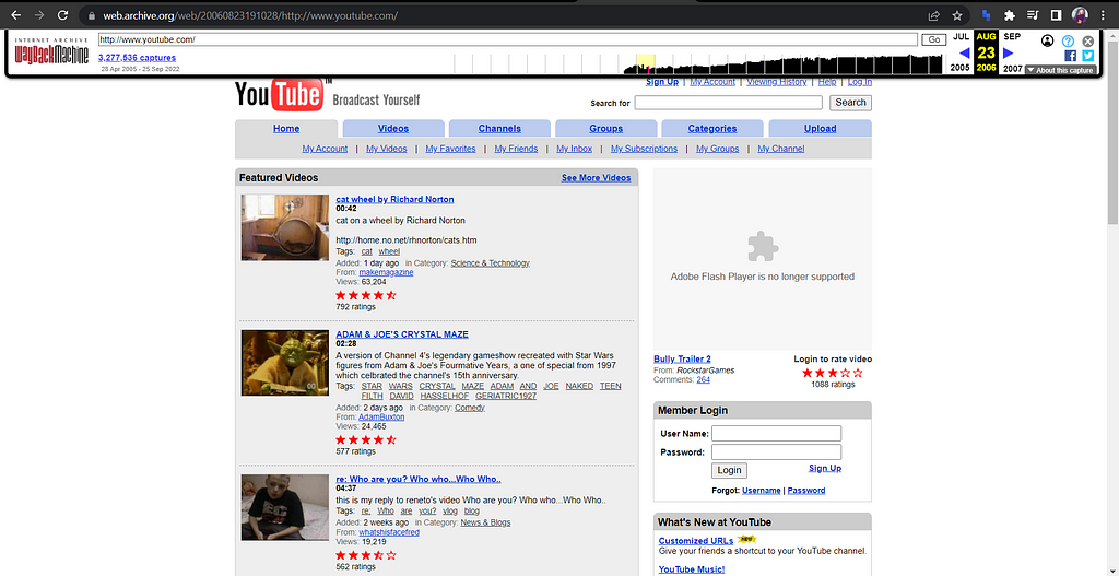An image of the YouTube homepage from 2006.