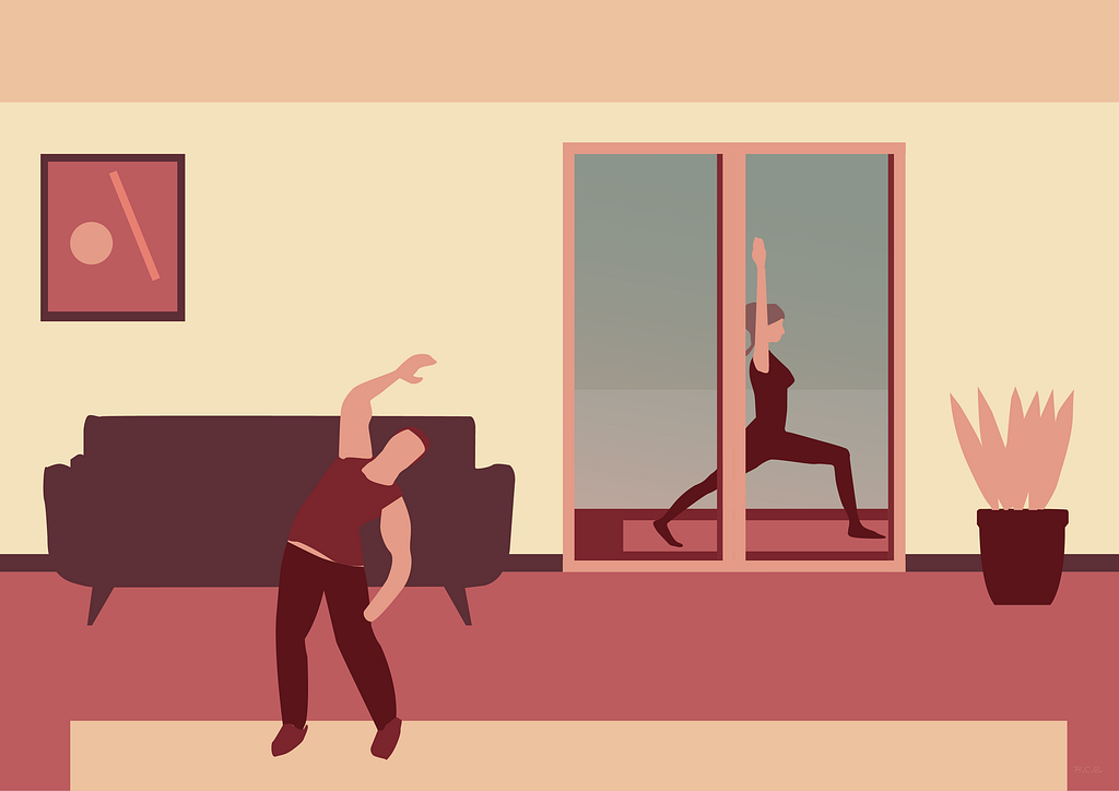 Two people exercising at home