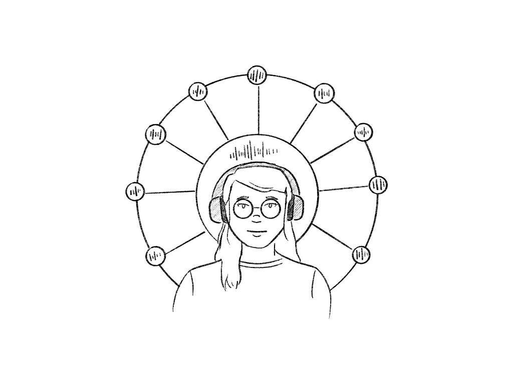 Image of a woman with different audio sources making a ring around her head