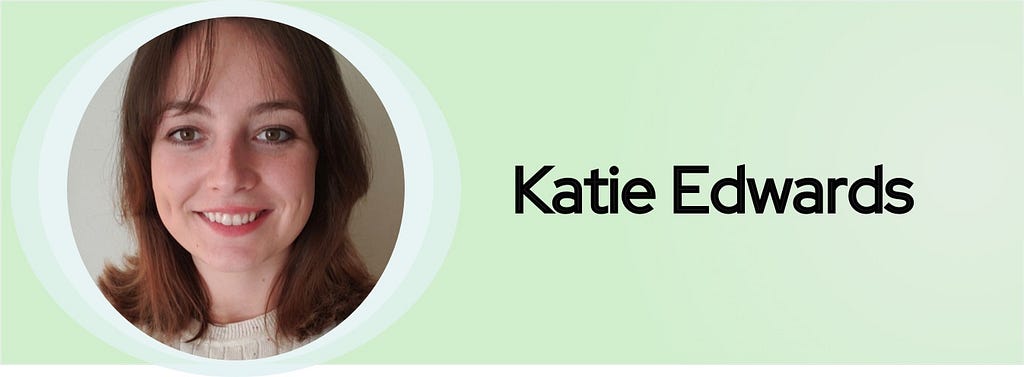 A banner graphic introduces Katie Edwards with her headshot