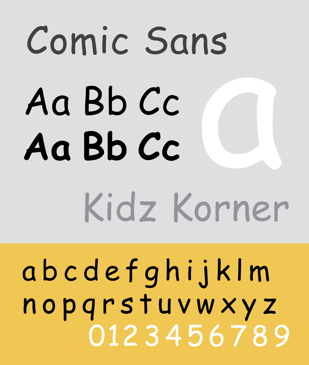 Alphabet written in the Comic Sans font.