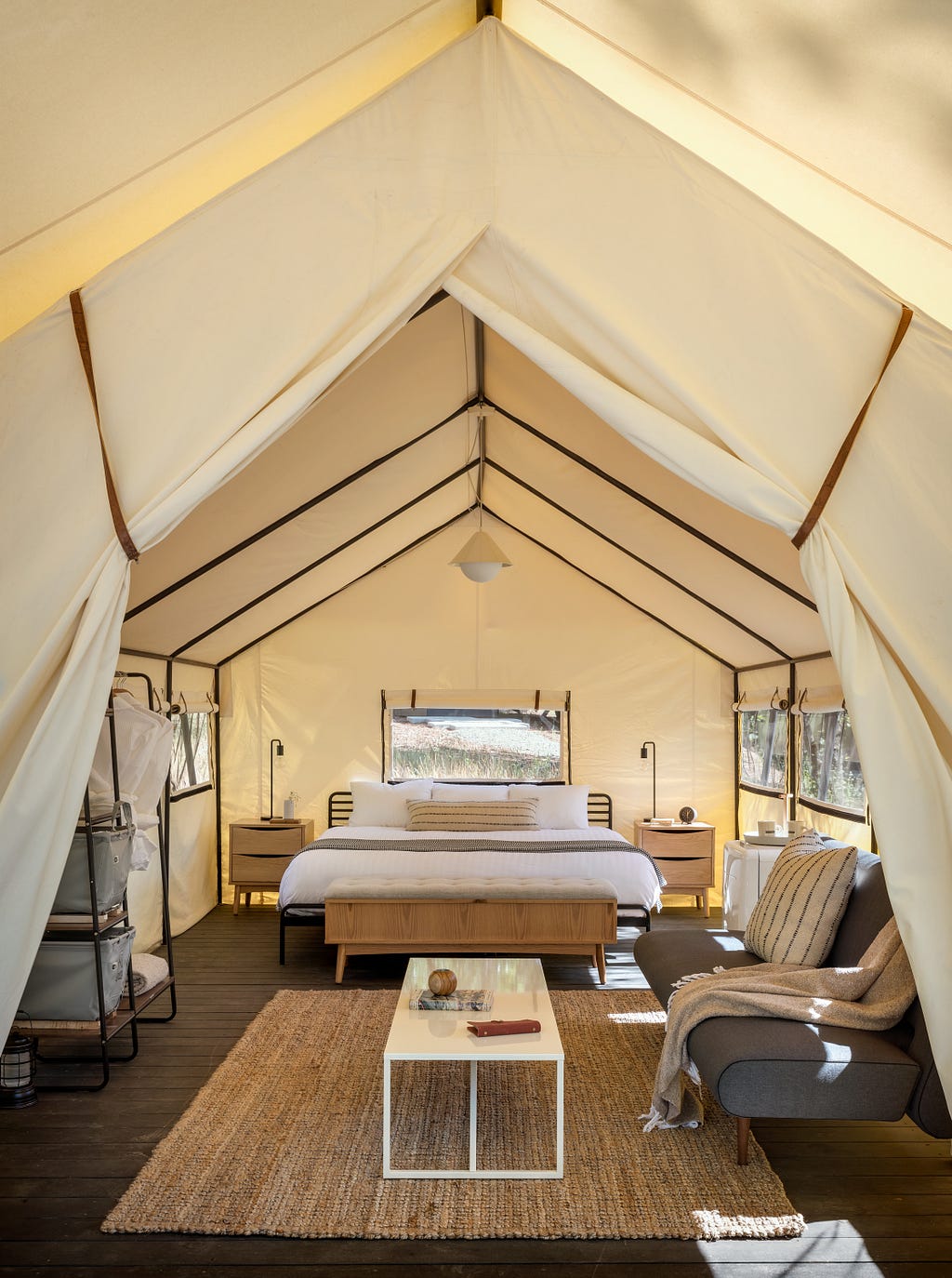For a Sierra getaway AutoCamp at Yosemite in Midpines has luxury tents with king beds. (photo courtesy of Aaron Leitz)