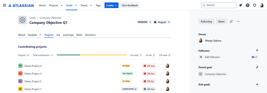 Atlassian Goals (former Atlassian Atlas) for Objectives and Key Results