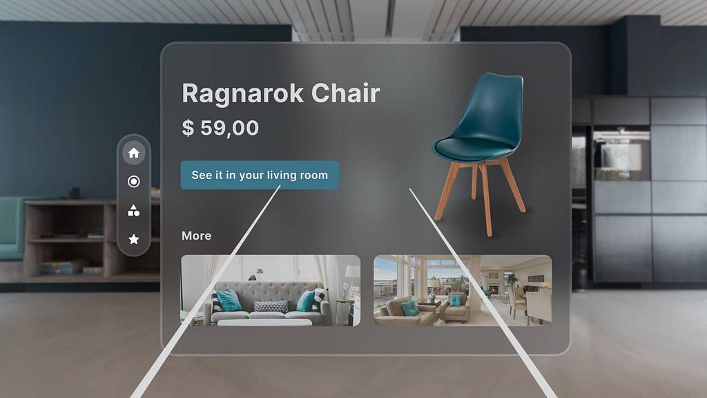 An example of a spatial app that shows an office in the background and the UI has a chair and its price