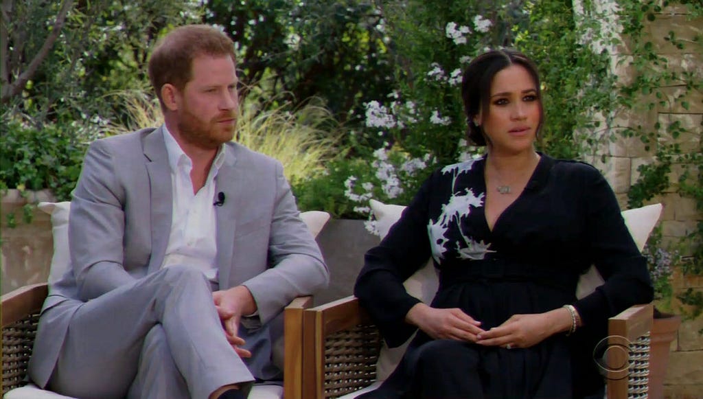 Prince Harry and Meghan Markle speaking to Oprah Winfrey.