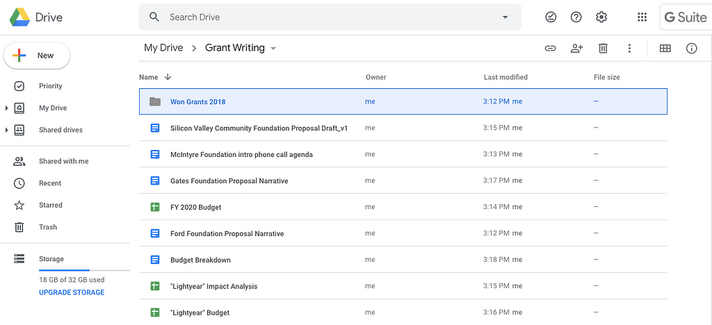 Folders and files sitting within Google Drive